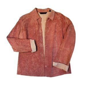 Y2K 90s Pink Suede Leather Button Front Shirt Jacket Shacket Women 9/10‎ EXPRESS